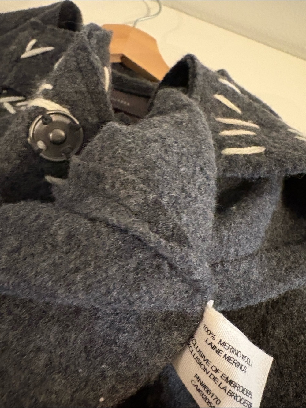 Anthropologie || Guinevere Belted Cardigan Merino Wool Blanket Stitch Gray XS - Picture 7 of 7